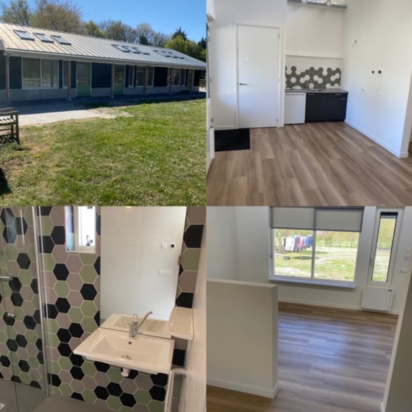 Moderne woonruimtes voor ouderenzorg met houten vloeren en lichte kamers in zorgboerderij